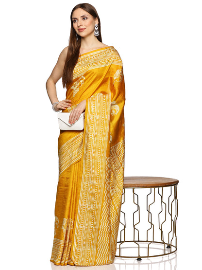 Yellow Bishnupur Silk Saree