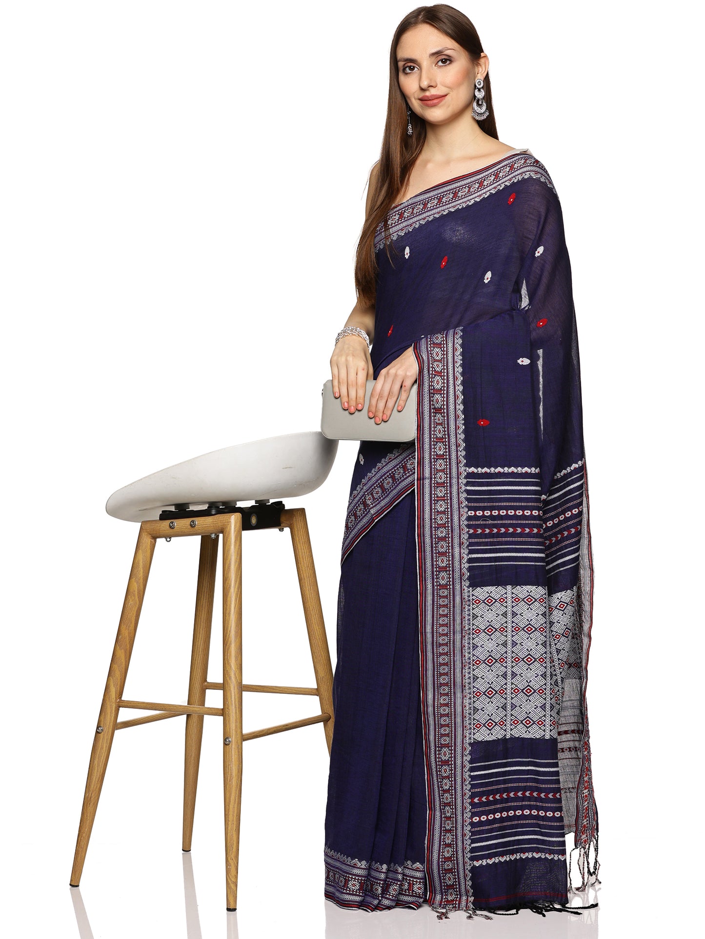 Navy blue Handwoven Khadi Cotton Saree