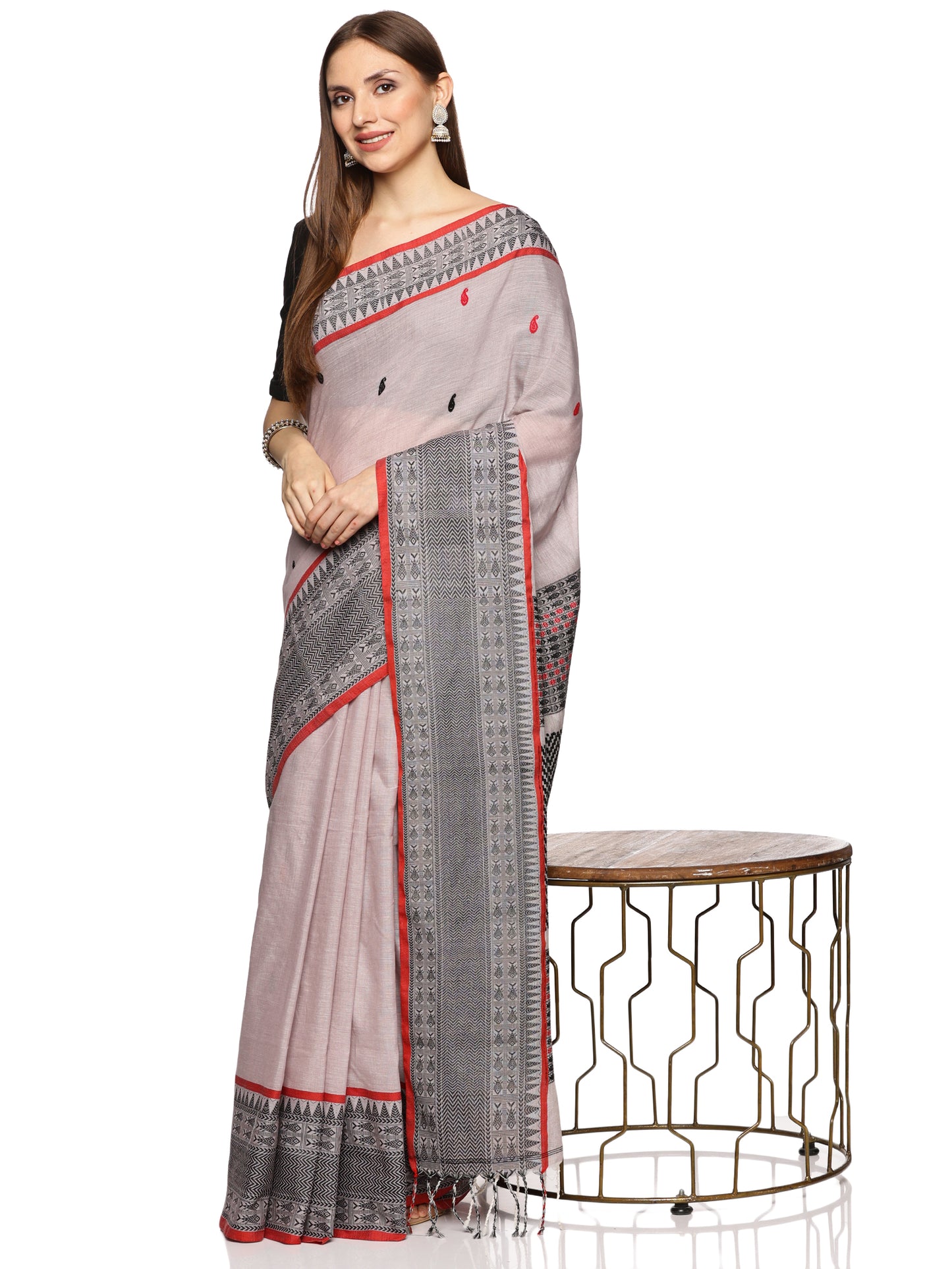 Black & Grey Handwoven Khadi Cotton Saree