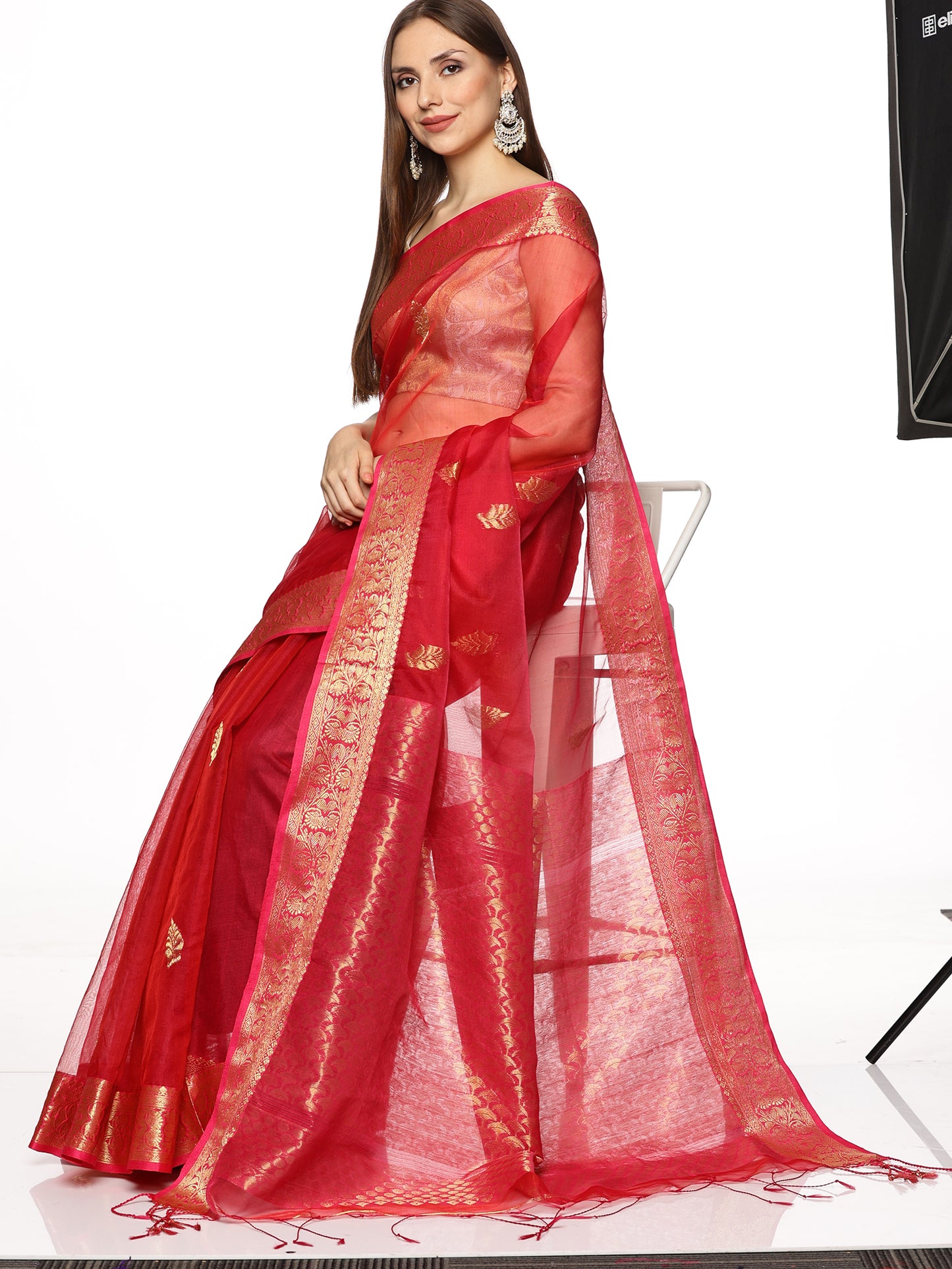 Pink Red Muslin Silk Jamdani Saree