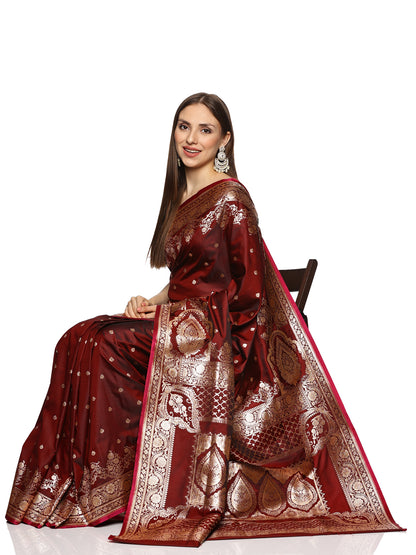 Maroon Pure Silk Banarasi Saree