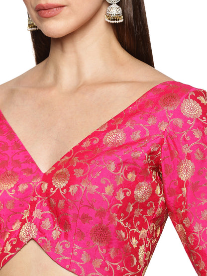 Pink and golden Banarasi Padded blouse