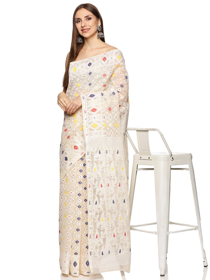 White Bengal Cotton Jamdani Saree