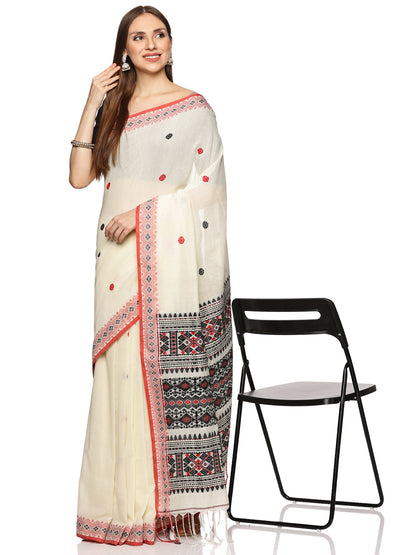 White and Black Khadi Saree