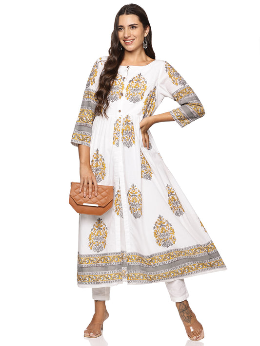 Block Printed Pure Cotton Long Dress