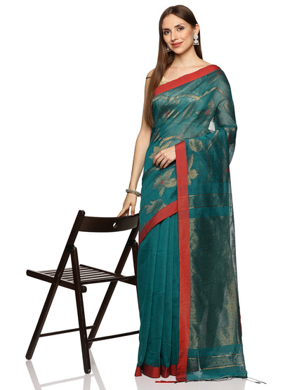 Green & Blue Allover Jari Work Handloom Saree