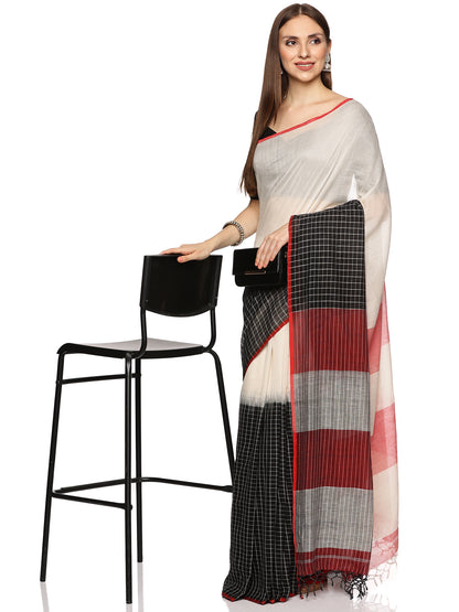 Black Pink Designer Malmal Cotton Saree