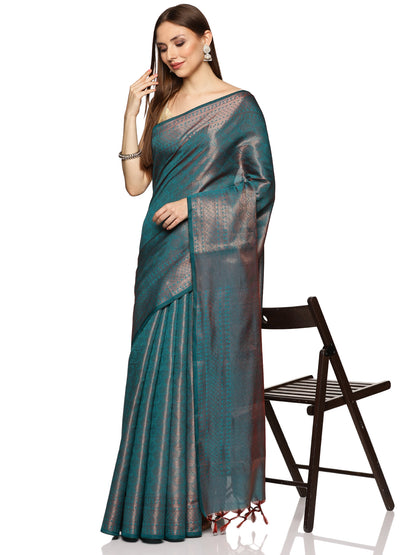 Blue Cotton Silk All Over Jari
