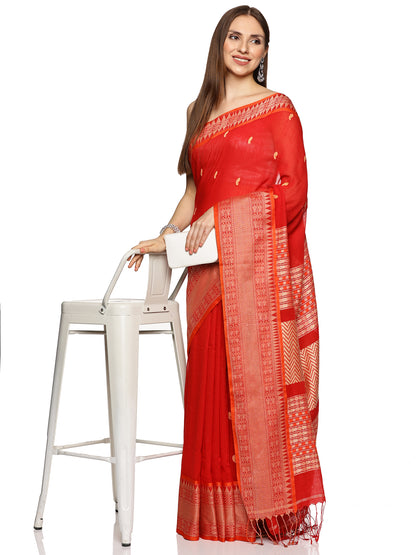 Red Handwoven Khadi Cotton Saree