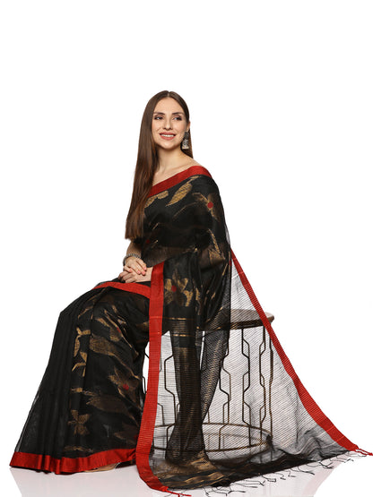 Black & Grey Allover Jari Work Handloom Saree