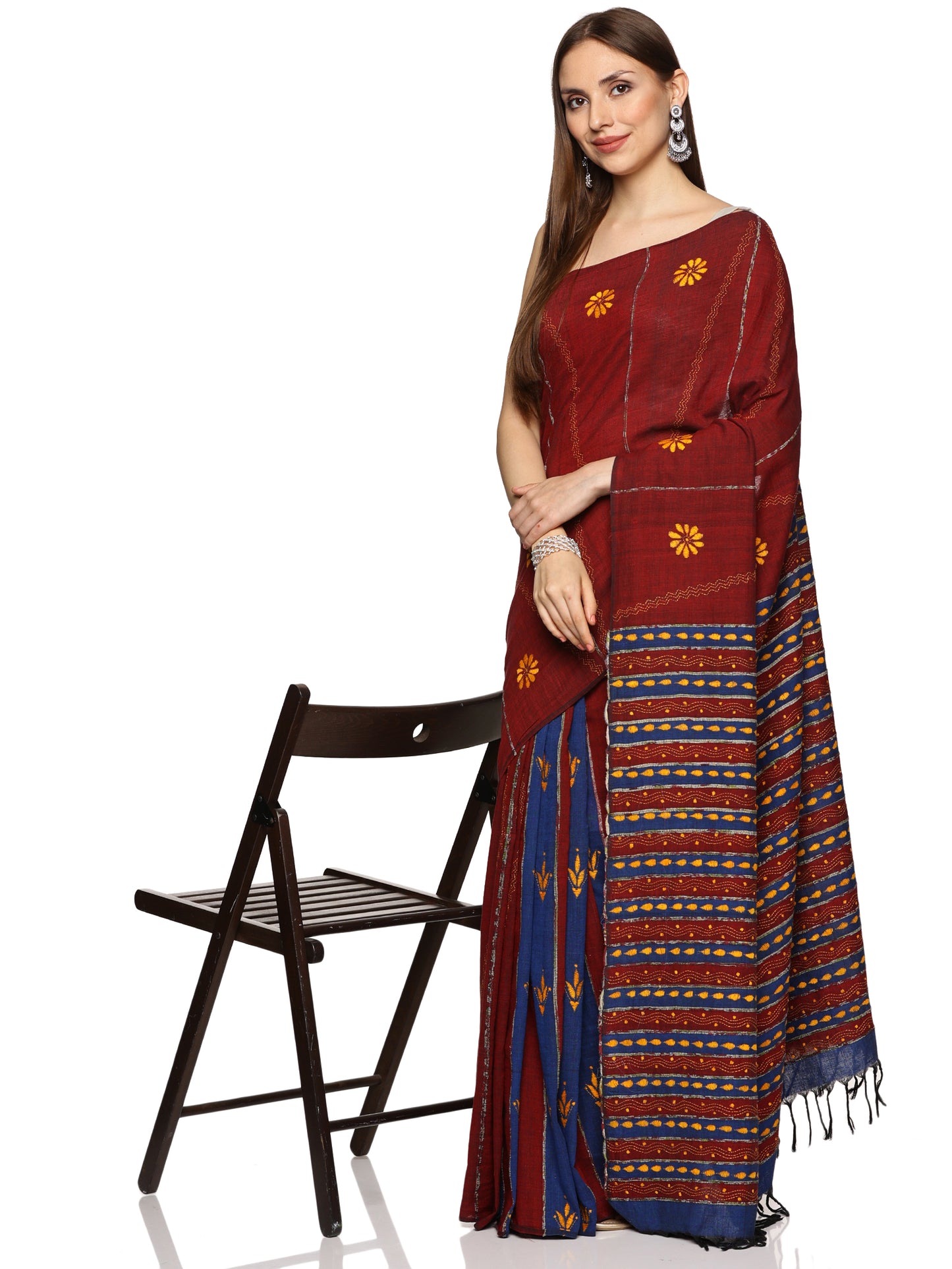 Maroon Kesh Kantha Saree