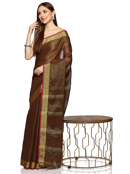 Brown Allover Jari Cotton Saree