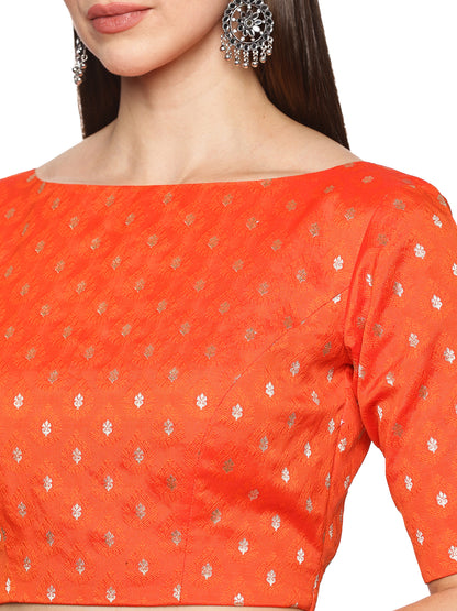 Orange and Golden Banarasi Designer padded blouse