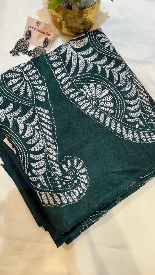 hand embroidery kantha saree