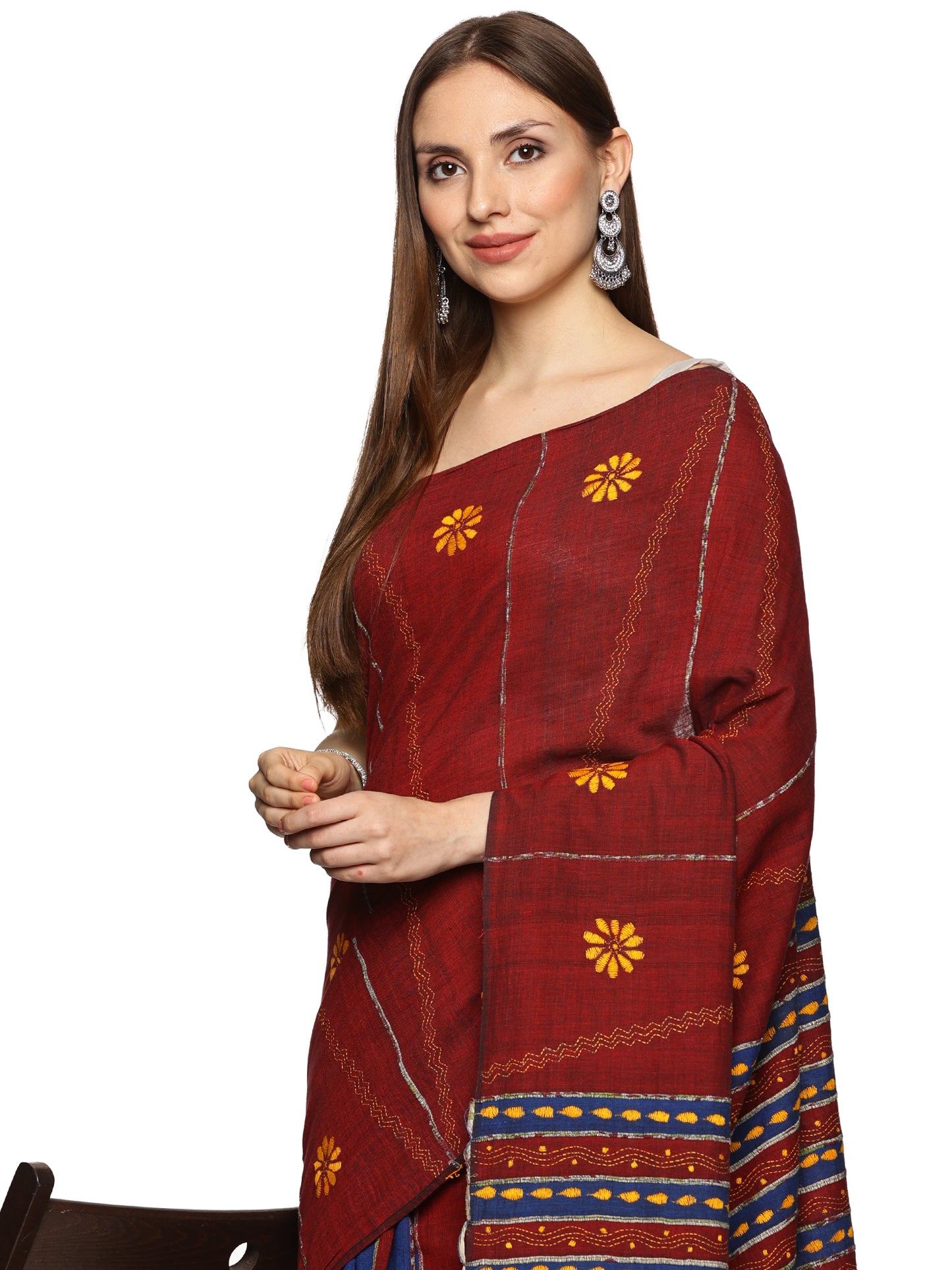 Maroon Kesh Kantha Saree