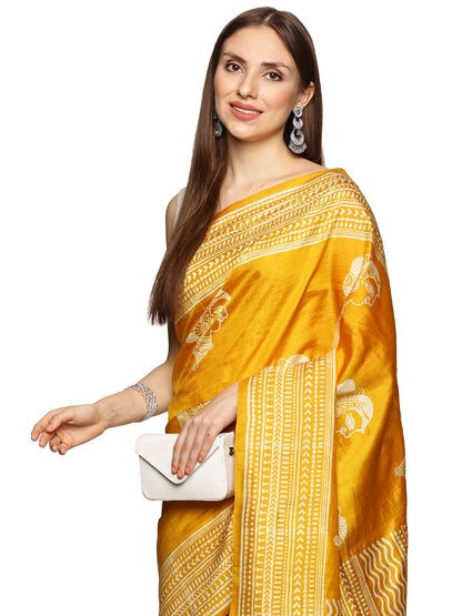 Yellow Bishnupur Silk Saree