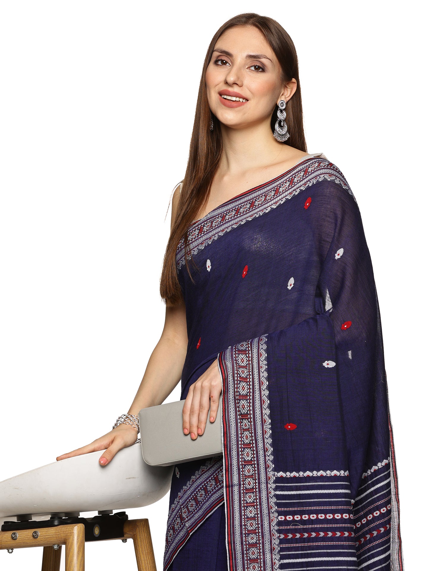 Navy blue Handwoven Khadi Cotton Saree