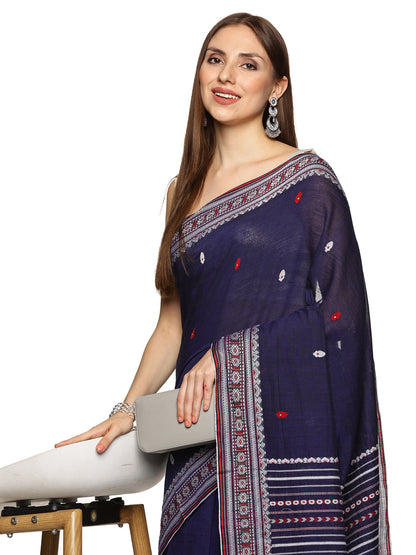 Navy blue Handwoven Khadi Cotton Saree
