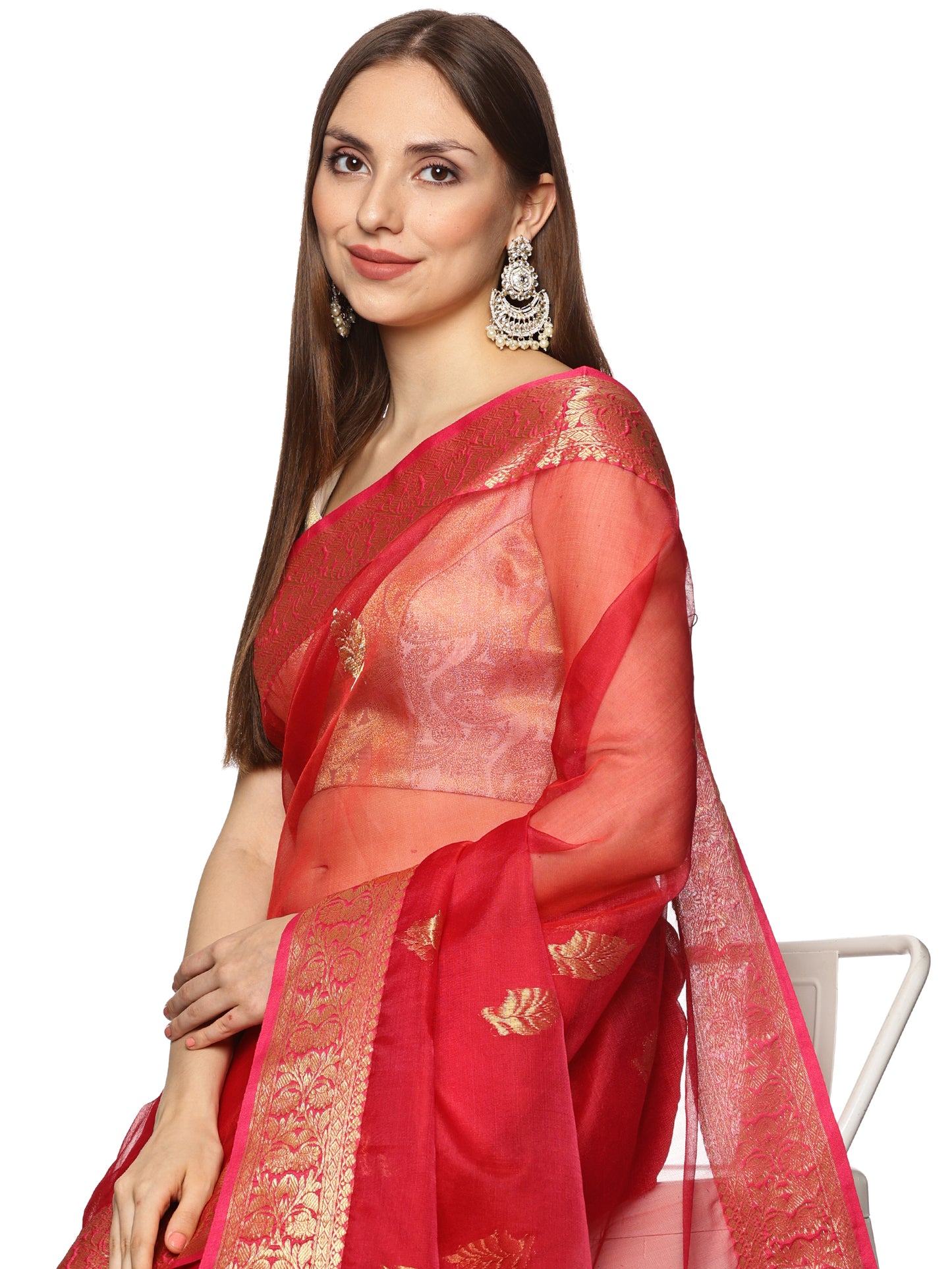 Pink Red Muslin Silk Jamdani Saree