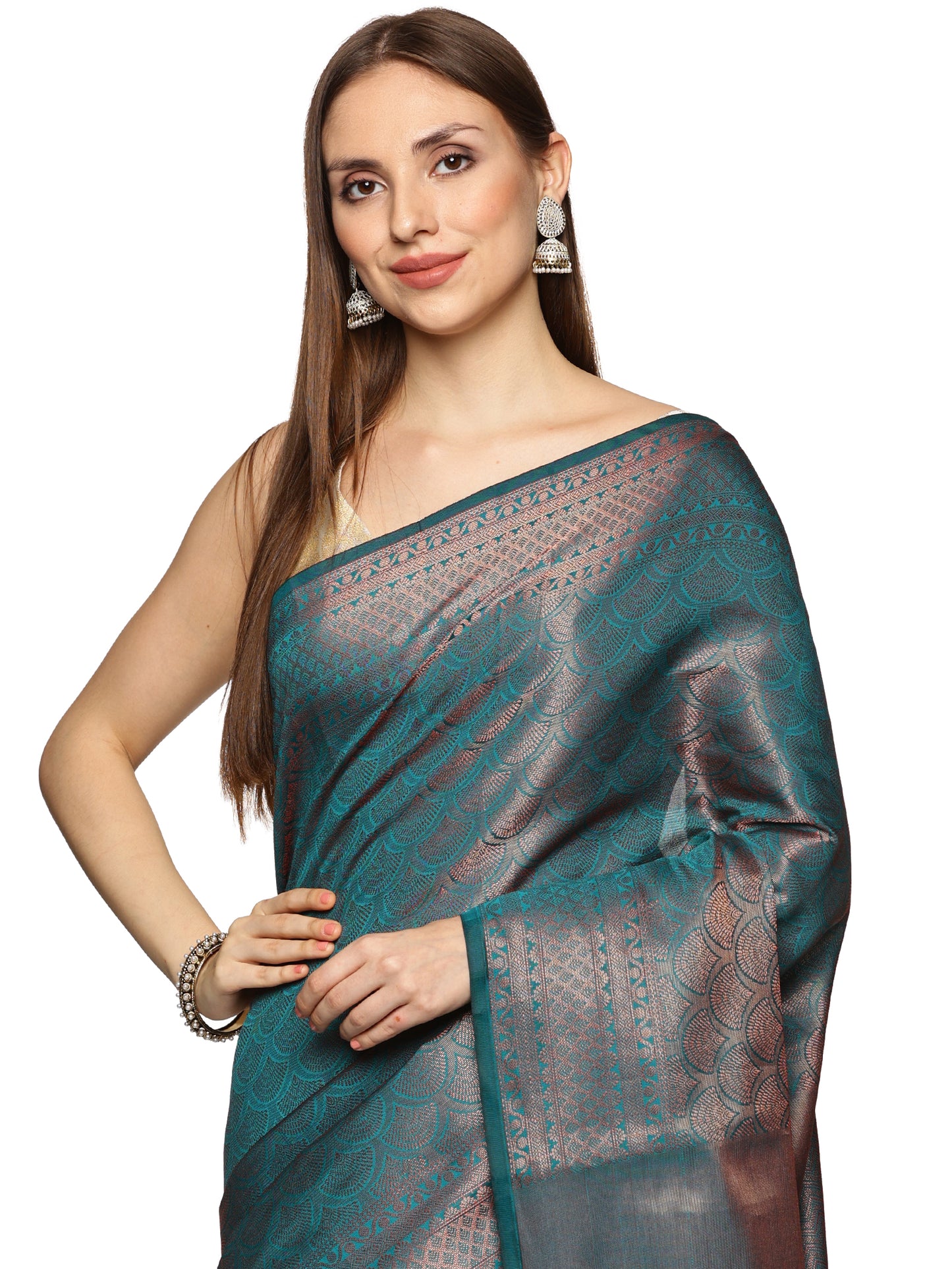 Blue Cotton Silk All Over Jari