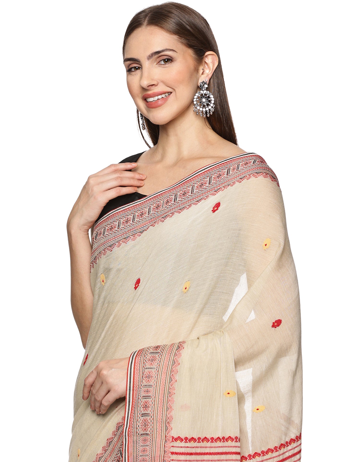 Pink Beige  Handwoven Kadi Cotton Saree