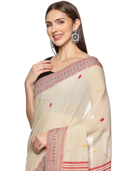 Pink Beige  Handwoven Kadi Cotton Saree
