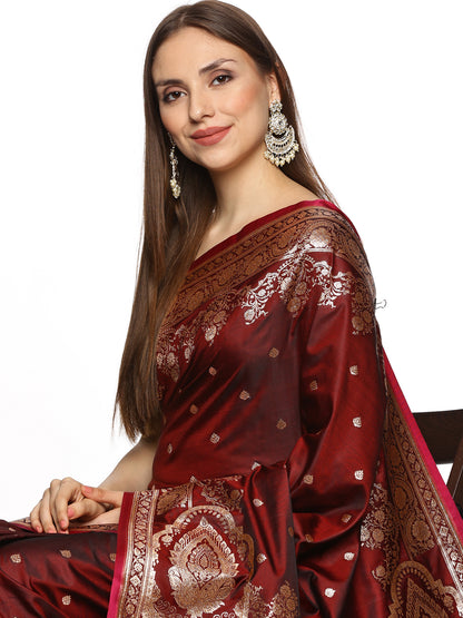 Maroon Pure Silk Banarasi Saree