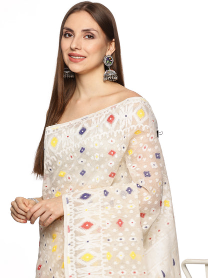 White Bengal Cotton Jamdani Saree