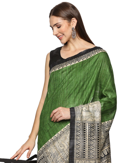 Silk mark pure gicha tussar saree geen