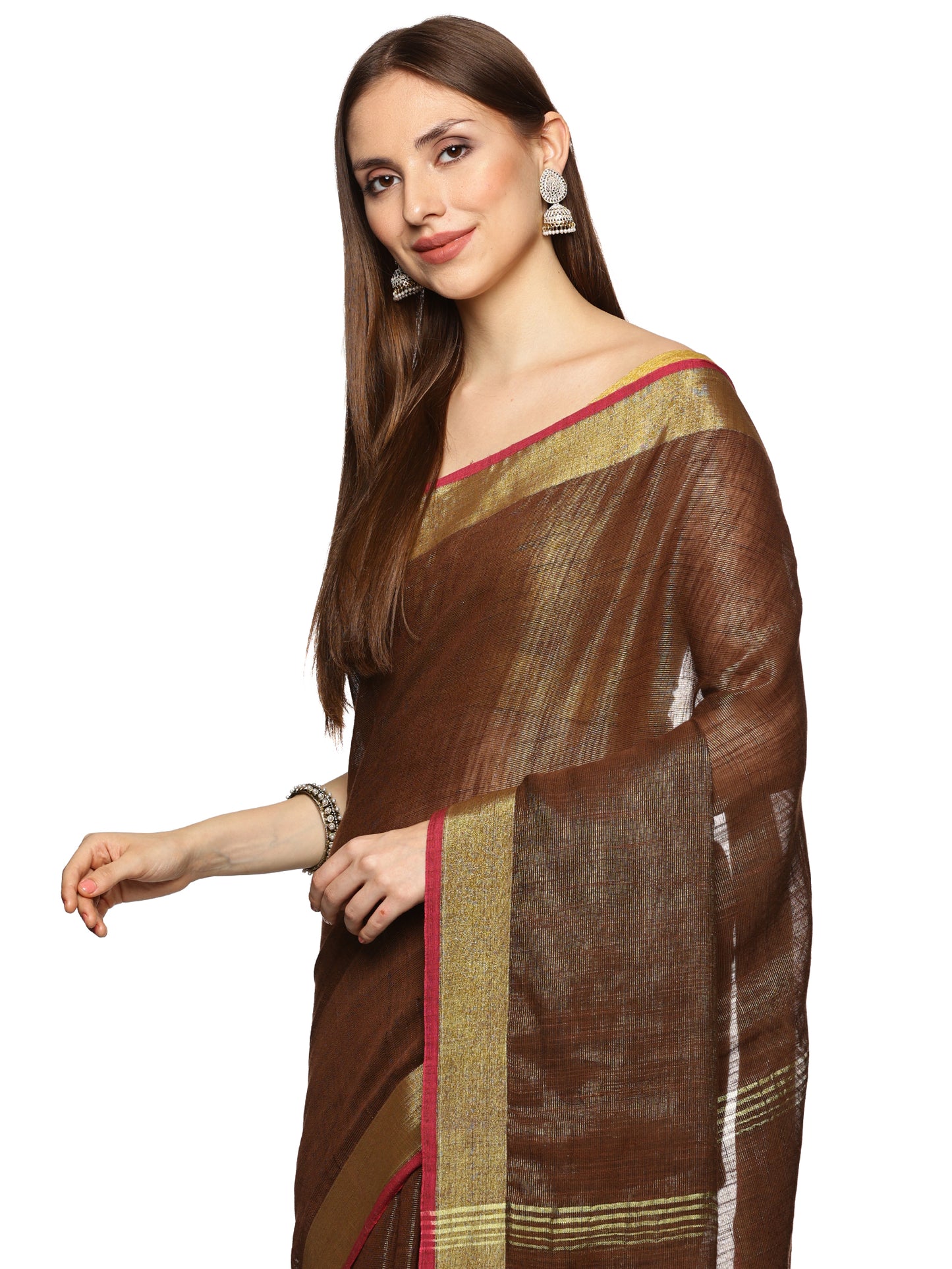 Brown Allover Jari Cotton Saree