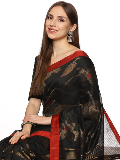 Black & Grey Allover Jari Work Handloom Saree