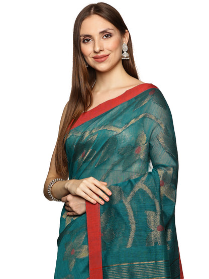 Green & Blue Allover Jari Work Handloom Saree