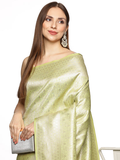 Light Green Pure Silk Tanchoi Brocade Banarasi Saree