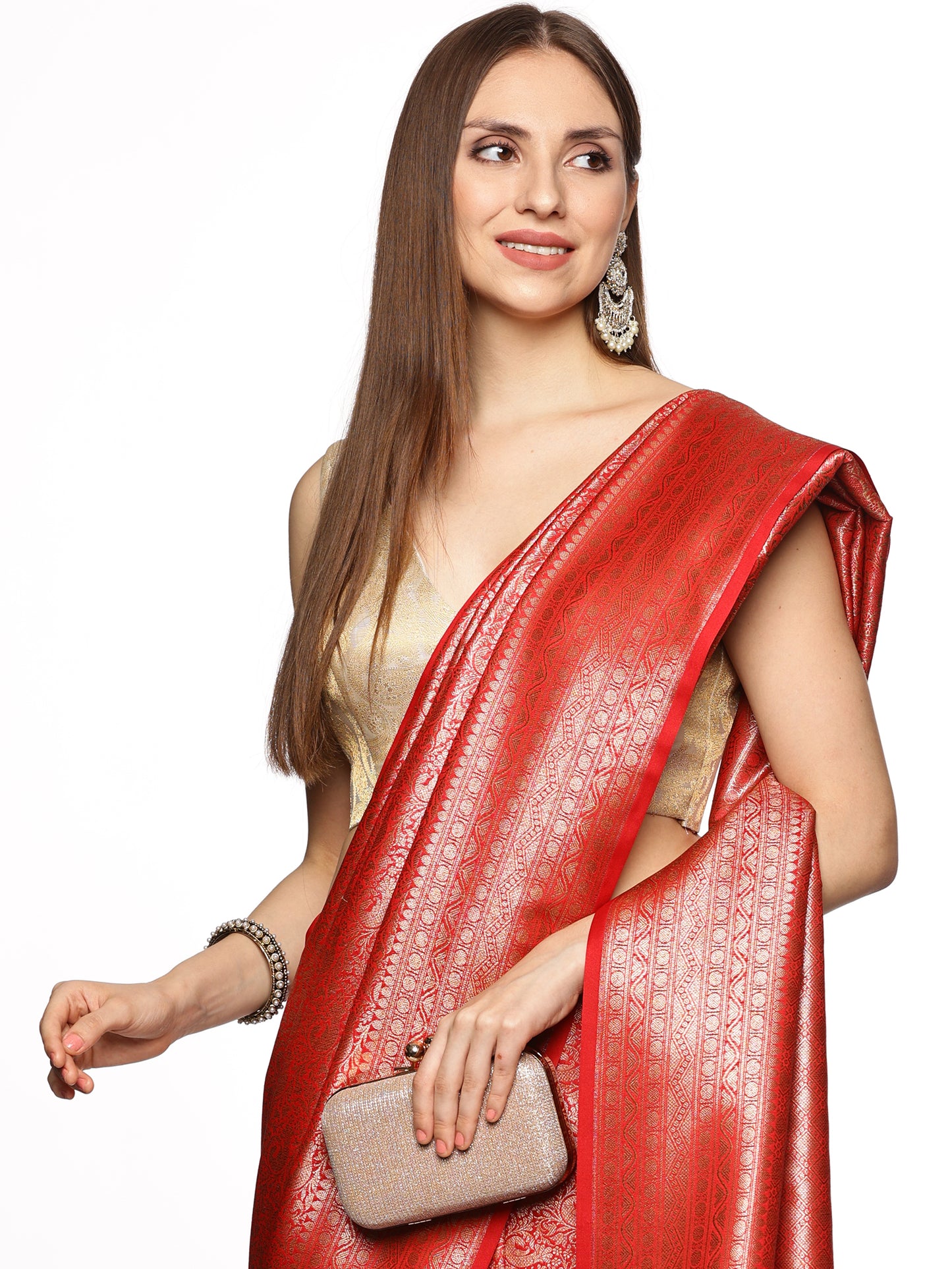 Red Pure Silk Tanchoi  Banarasi Saree