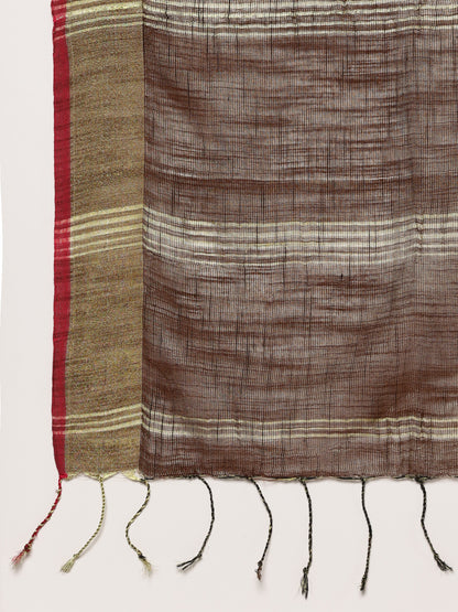 Brown Allover Jari Cotton Saree