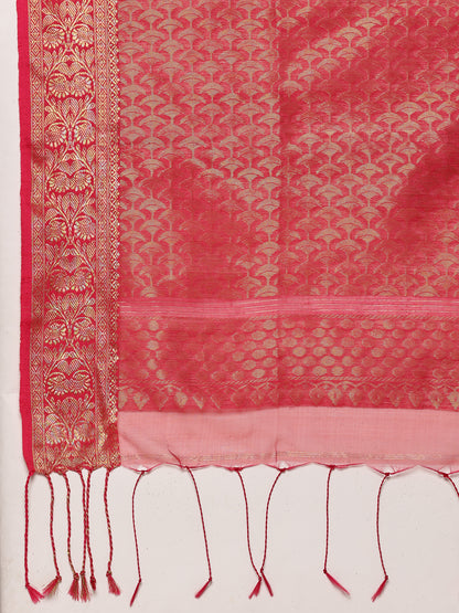 Pink Red Muslin Silk Jamdani Saree