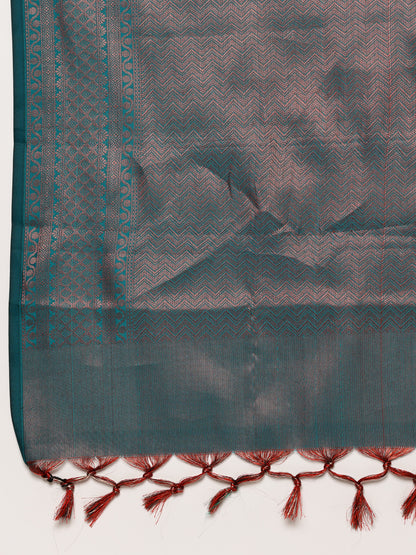 Blue Cotton Silk All Over Jari