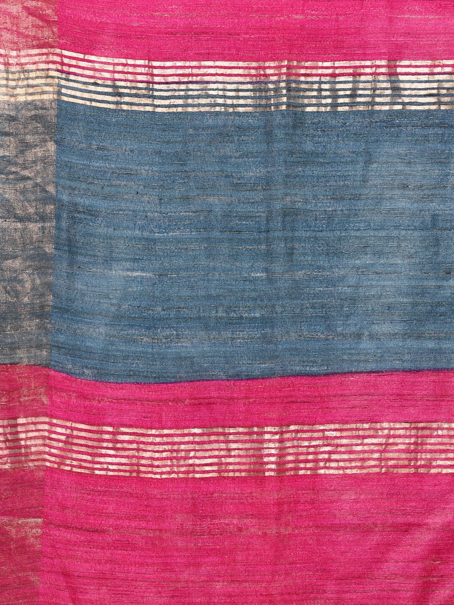 Blue and Pink Pure Gicha Tussar Saree