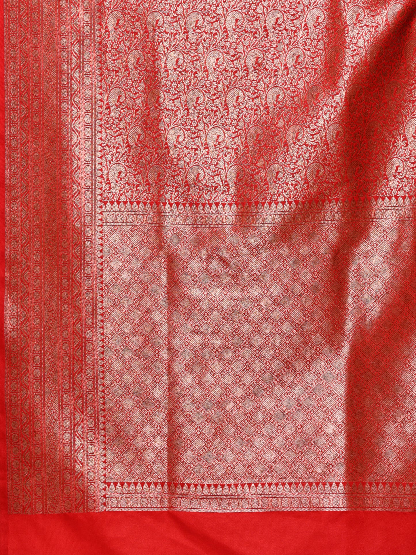 Red Pure Silk Tanchoi  Banarasi Saree