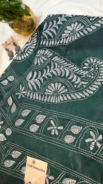 hand embroidery kantha saree