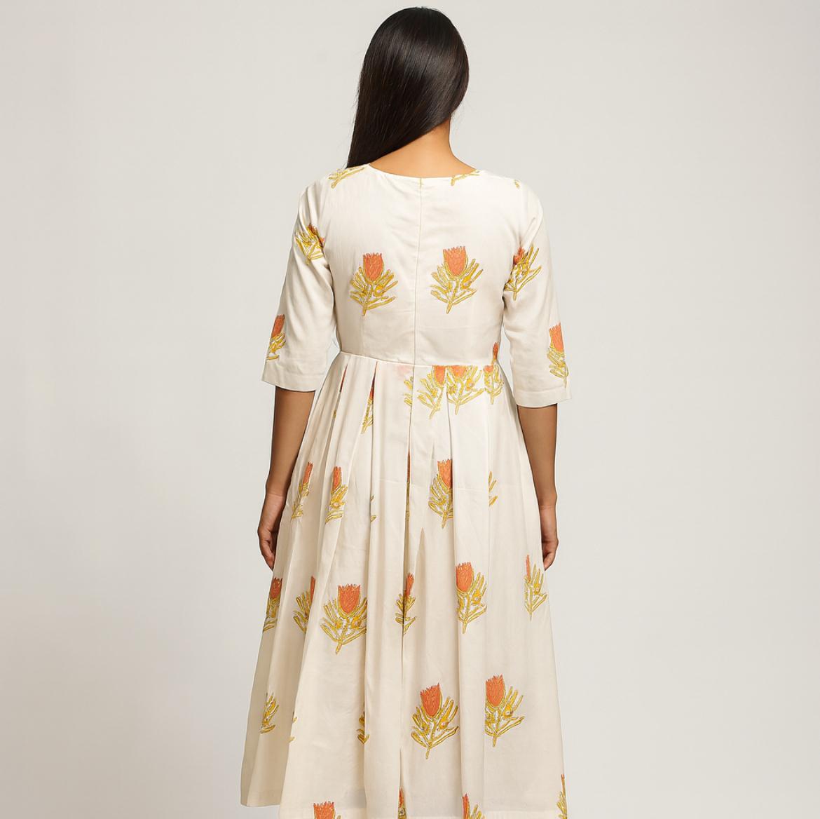 Block printed cotton dress