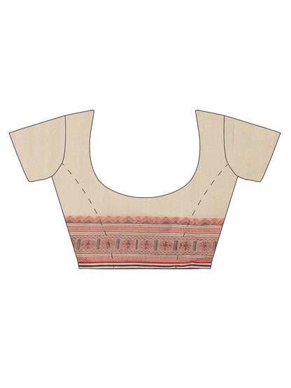 Pink Beige  Handwoven Kadi Cotton Saree