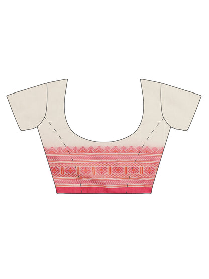 White Pink Handwoven Kadi Cotton Saree