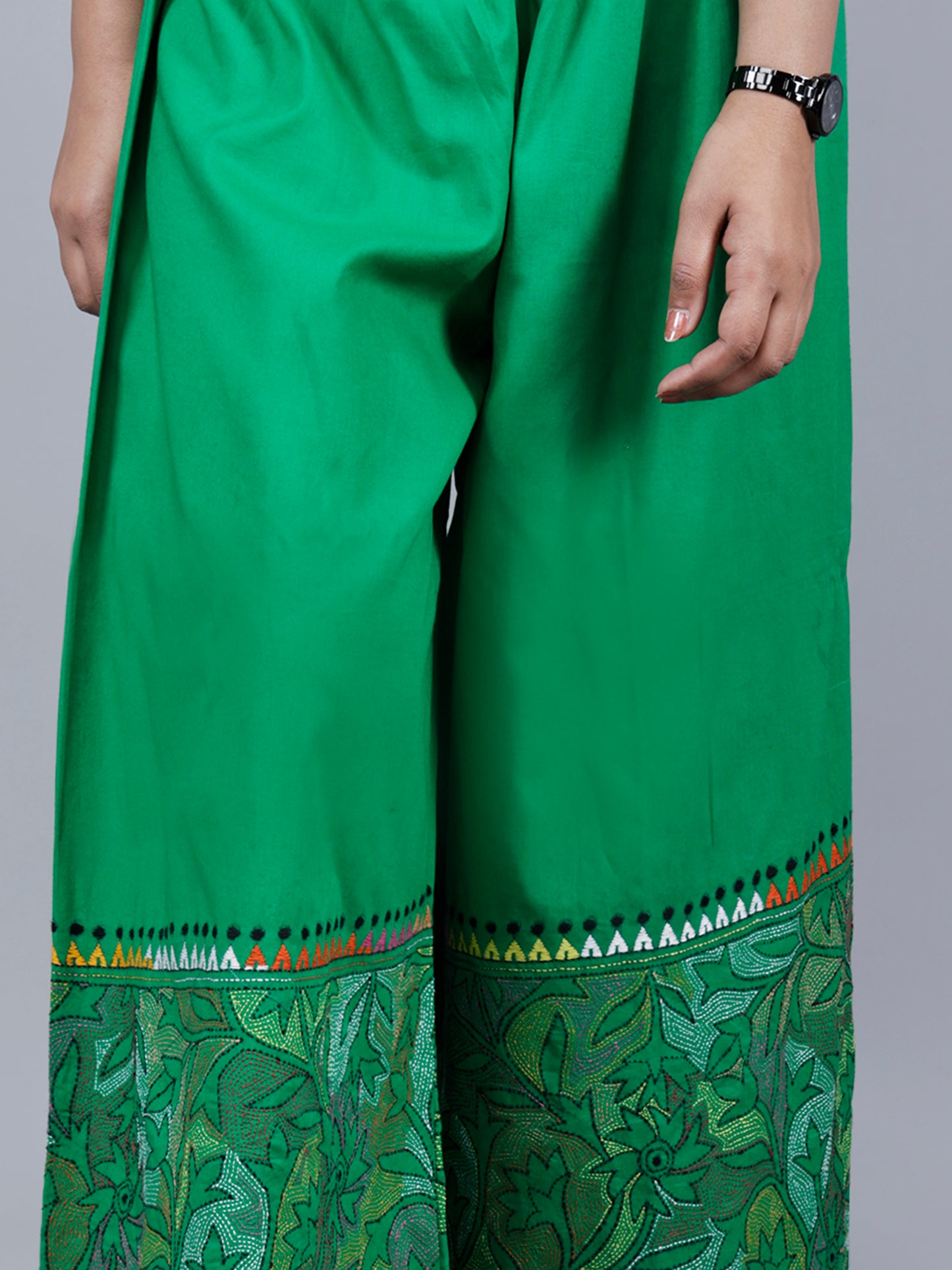Kantha work palazzo (parrot green)