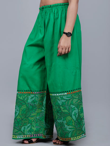 Kantha work palazzo (parrot green)