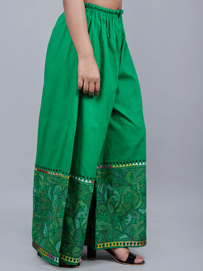 Kantha work palazzo (parrot green)
