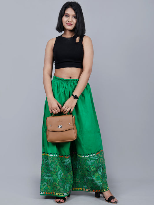 Kantha work palazzo (parrot green)