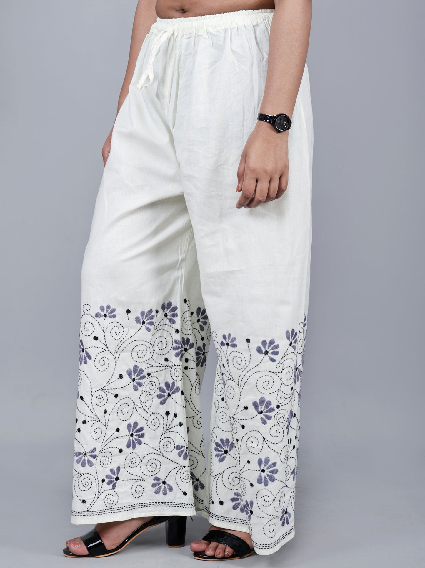 Kantha Work Palazzo (white and grey work)