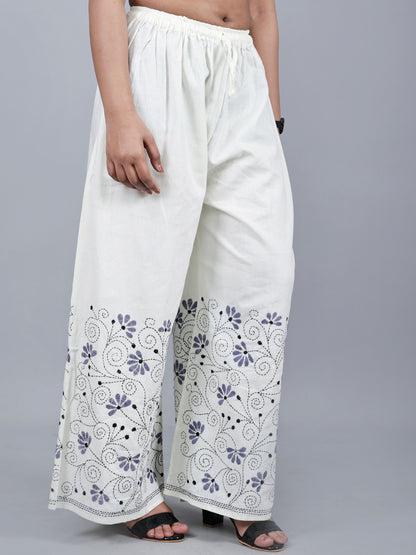 Kantha Work Palazzo (white and grey work)