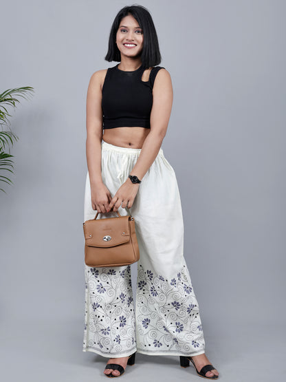 Kantha Work Palazzo (white and grey work)